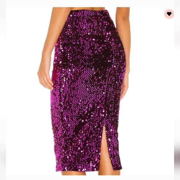 Michael Costello x REVOLVE Nicolette Midi Skirt in Fuchsia Size S Sparkly NYE - Picture 2 of 10